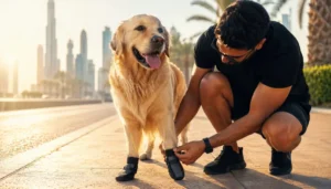 Protect your dog's paws from Dubai's hot summer pavement.