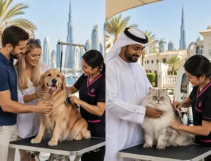 Expat and local pet owners in Dubai choosing professional grooming services for dogs and cats